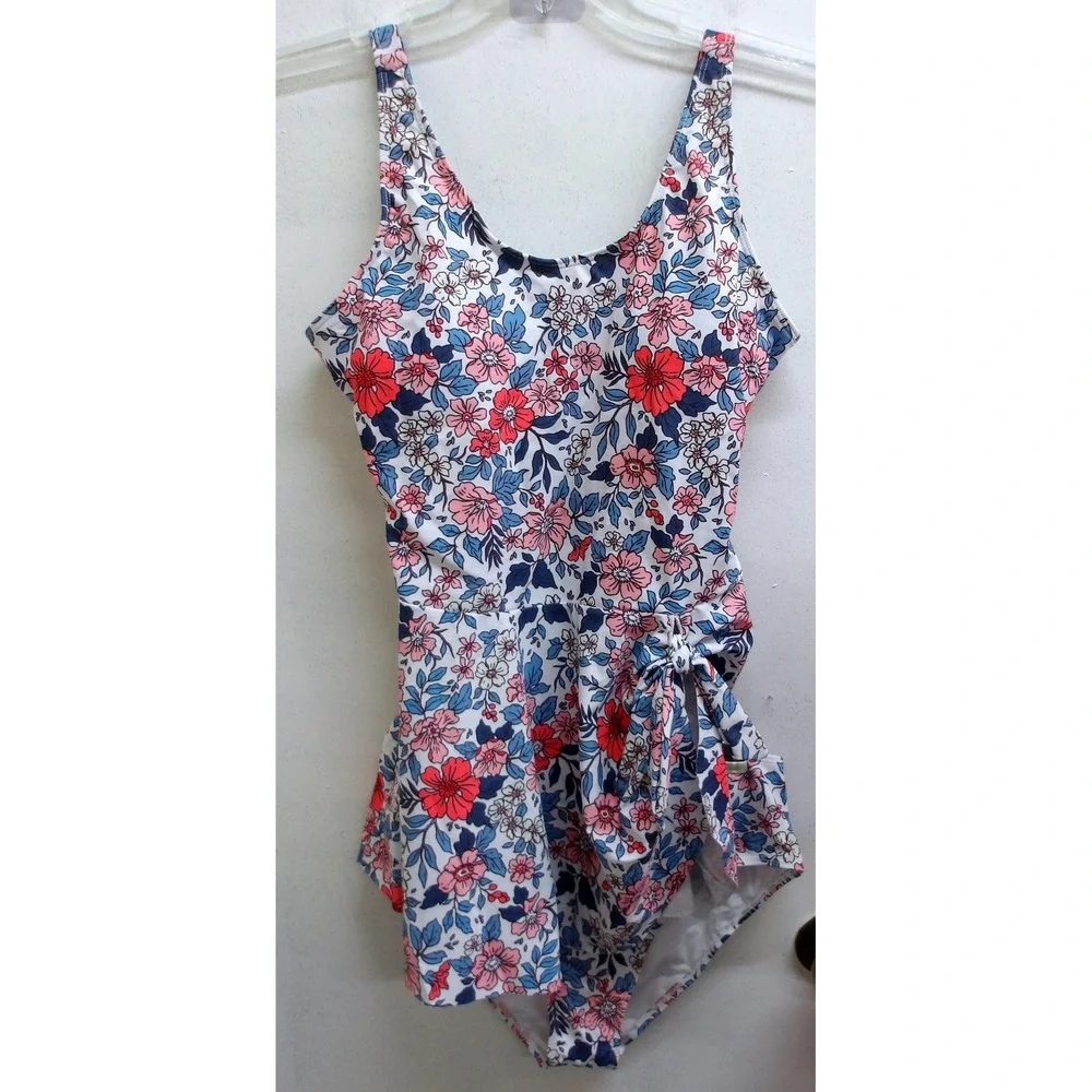 PatPat Floral Tankini Set Pink Blue White High Waist Two Piece Swimsuit L/#26527